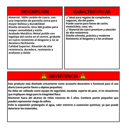 Llavero Universal Logo Piel Carro Original Cuero Premium