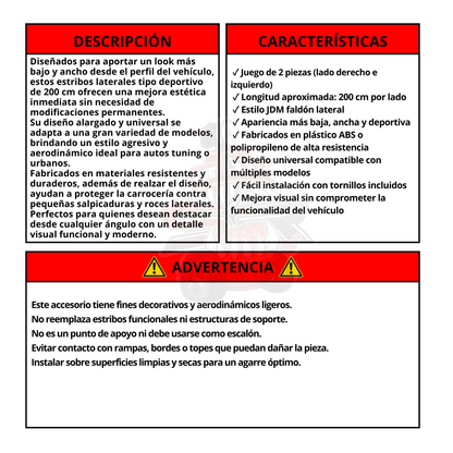 Estribos Universales 2 Metros Diseño Deportivo